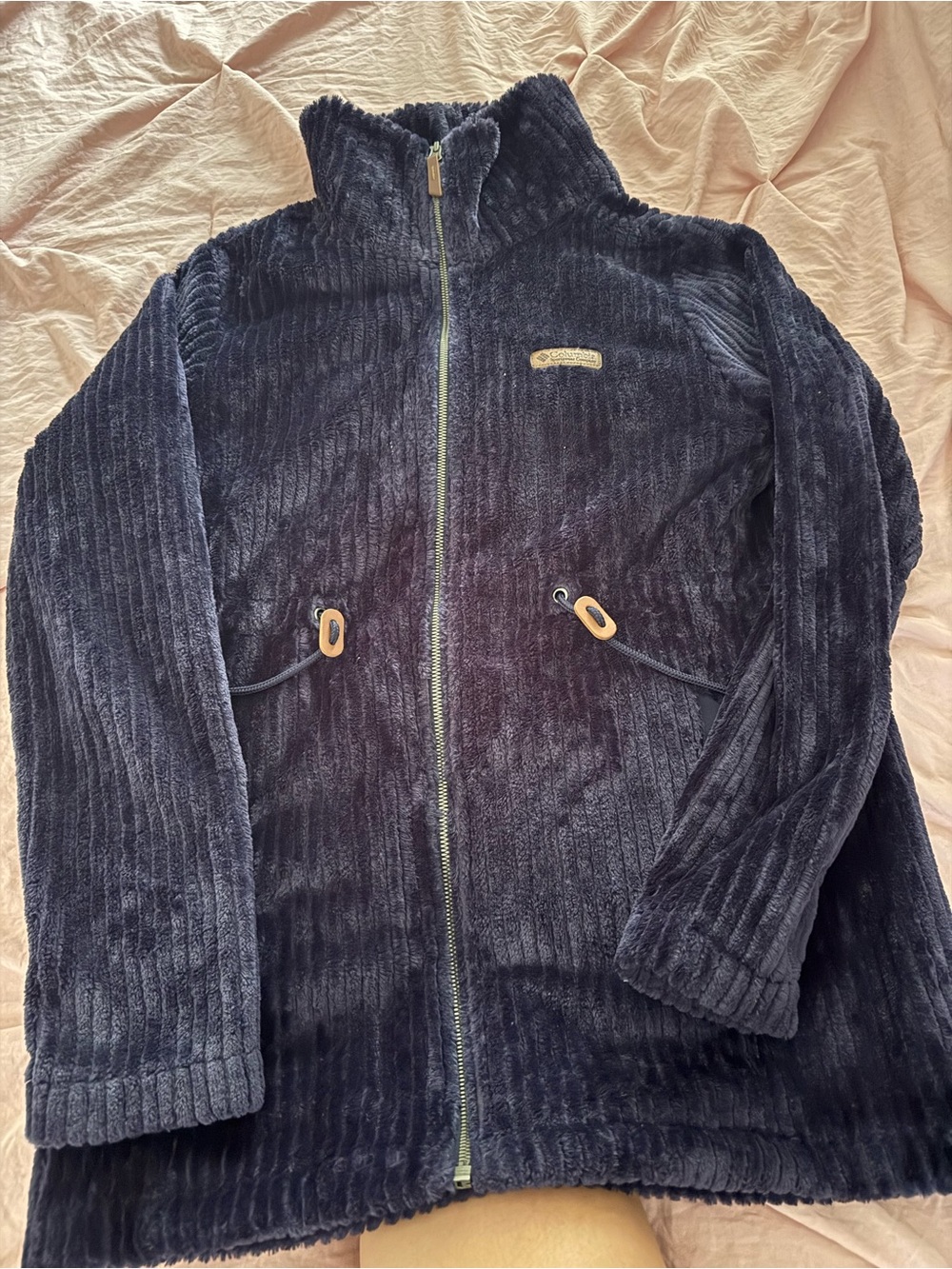 Columbia Women Dark Navy Ribbed Plush Full-Zip Jacket